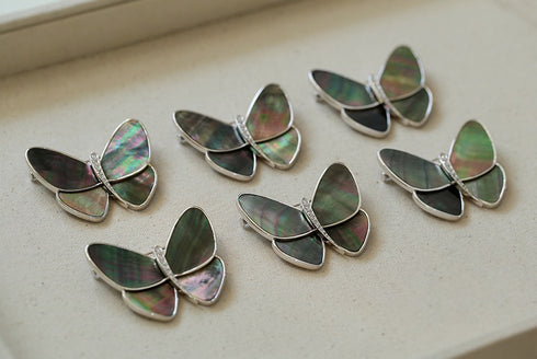 Butterfly Colorful Black Mother of Shell Brooch - House Of Pearls